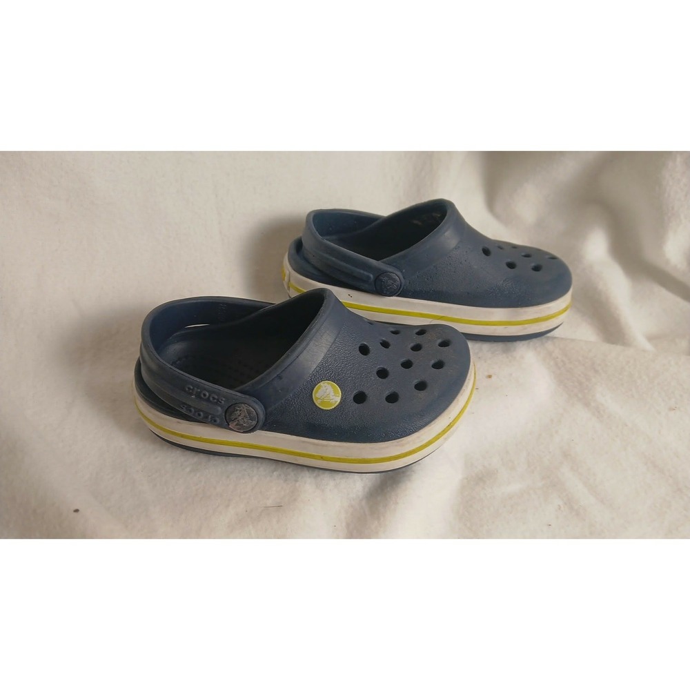 Crocs Kids Crocband Clog Navy Blue White Yellow Stripe Shoes Size C6